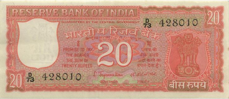 Indien / India P.061b 20 Rupien (1970) (2) 