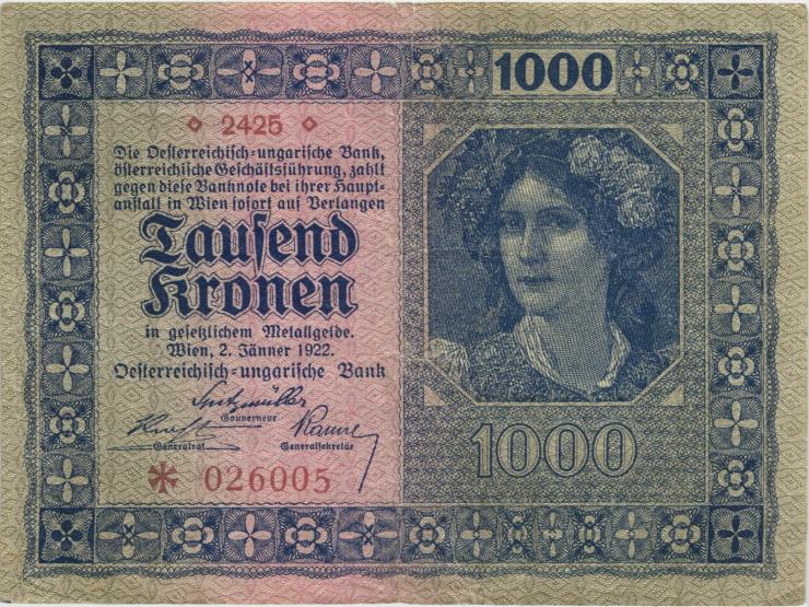 Österreich / Austria P.078a 1000 Kronen 1922 (3+) 