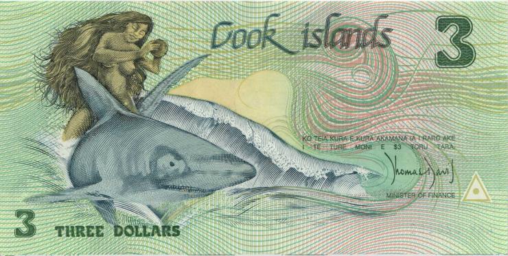 Cook Inseln / Cook Islands P.06 3 Dollars 1992 (1) Gedenkbanknote 