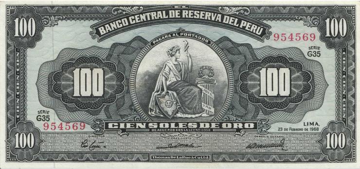 Peru P.086 100 Soles de Oro 1968 (2) 