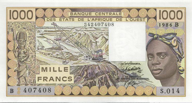 West-Afr.Staaten/West African States P.207Bg 1000 Francs 1986 (1) 
