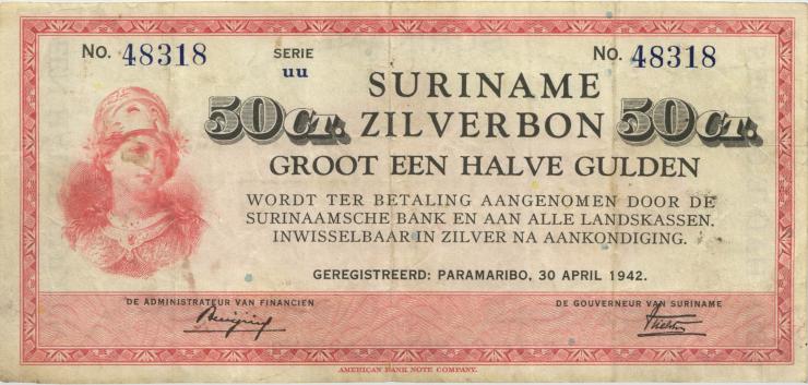 Surinam / Suriname P.104c 50 Cent 1942 (3) 