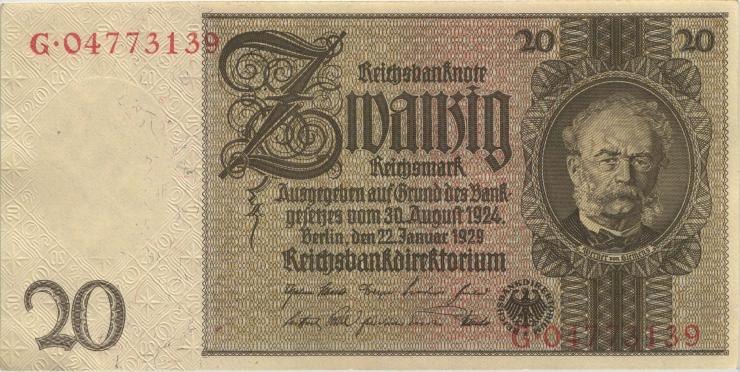 R.174c: 20 Reichsmark 1929 Kriegsduck (1-) 