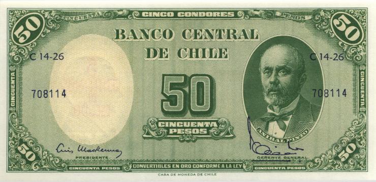 Chile P.126b1 5 Centesimos auf 50 Pesos (1960-61) (1) U.1 