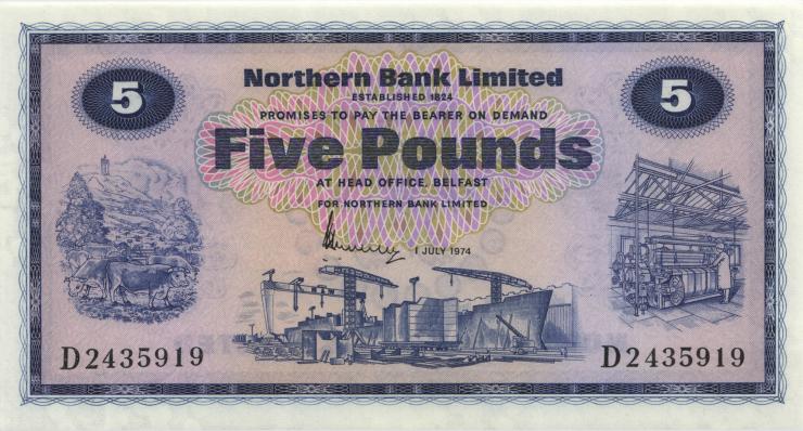 Nordirland / Northern Ireland P.188c 5 Pounds 1974 (1) 