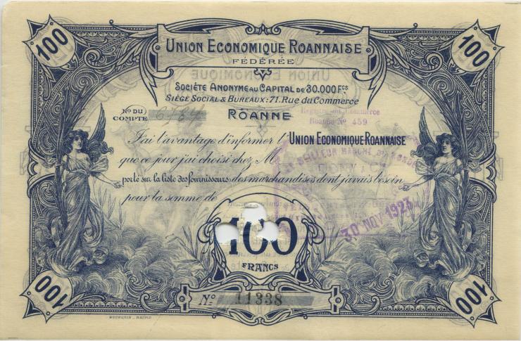 Frankreich / France 100 Francs 1925 Roanne (2) 