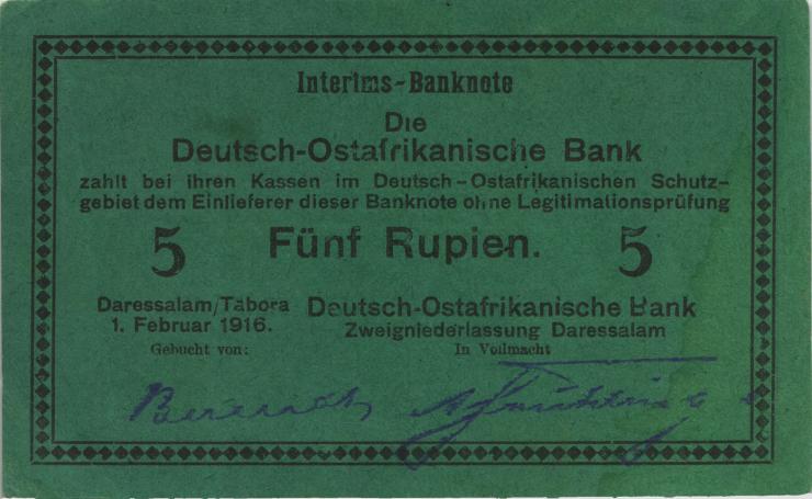 R.933m: Deutsch-Ostafrika 5 Rupien 1916 G (1-) 