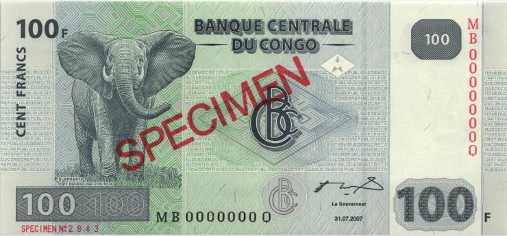 Kongo / Congo P.098As 100 Francs 2007 Specimen (1) 