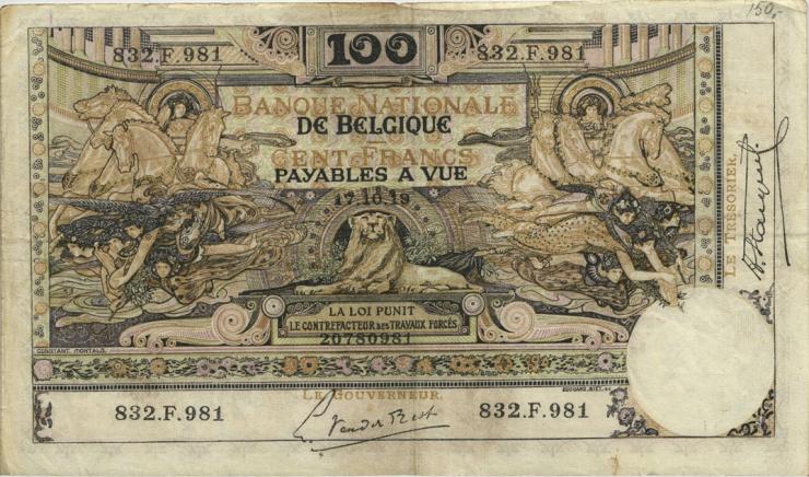 Belgien / Belgium P.078 100 Francs 17.10.1919 (3) 