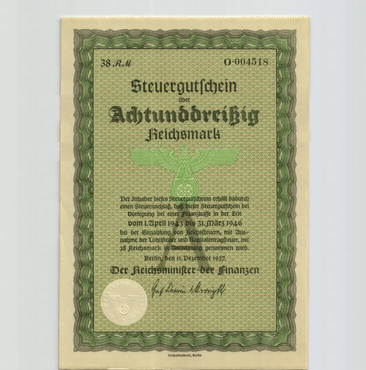 Steuergutschein 38 Reichsmark 1937 (1943) (1/1-) 