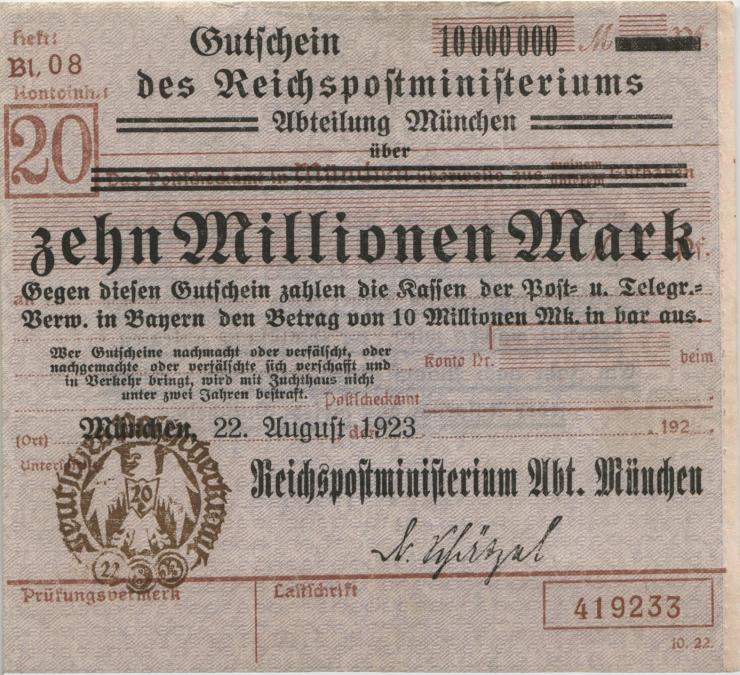 MG508.01 RPM München 10 Millionen Mark 1923 (2+) 