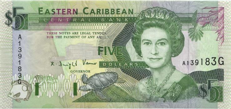 Ost Karibik / East Caribbean P.26g 5 Dollar (1993) Grenada (2) 