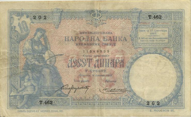 Serbien / Serbia P.10a 10 Dinara 1893 (3) 