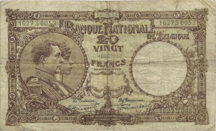 Belgien / Belgium P.094 20 Francs 14.1.1924 (4) 