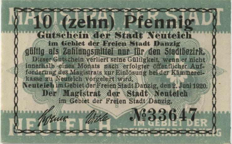 Notgeld Neuteich / Danzig 10 Pfennig 1920 (1) 