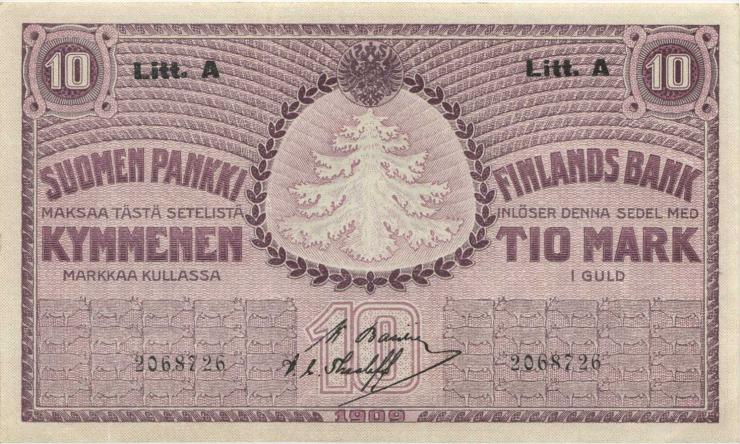 Finnland / Finland P.025 10 Markkaa 1909 (1918) Litt.A (1/1-) 