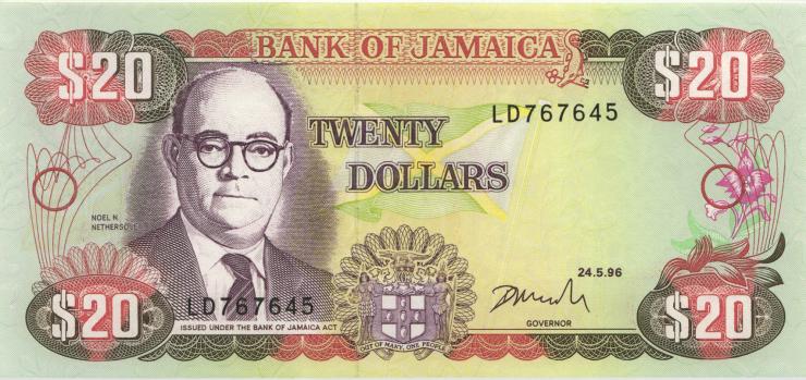 Jamaika / Jamaica P.072f 20 Dollars 1996 (1) 