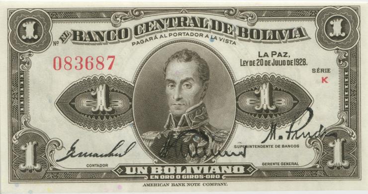 Bolivien / Bolivia P.119 1 Boliviano 1928 (1)U.3 