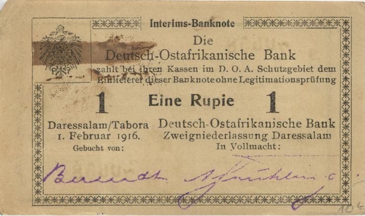 R.929i: Deutsch-Ostafrika 1 Rupie 1916 P3 (1-) 