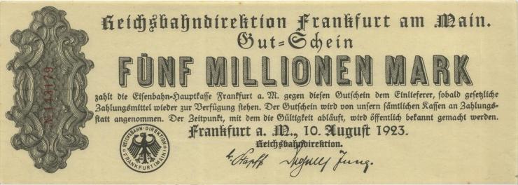 PS1218 Reichsbahn Frankfurt 5 Millionen Mark 1921 (1/1-) 