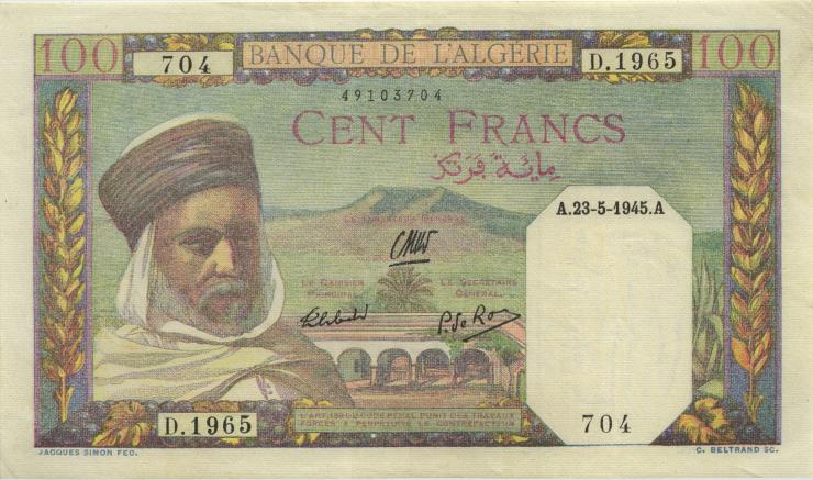 Algerien / Algeria P.088 100 Francs 1945 (2) 