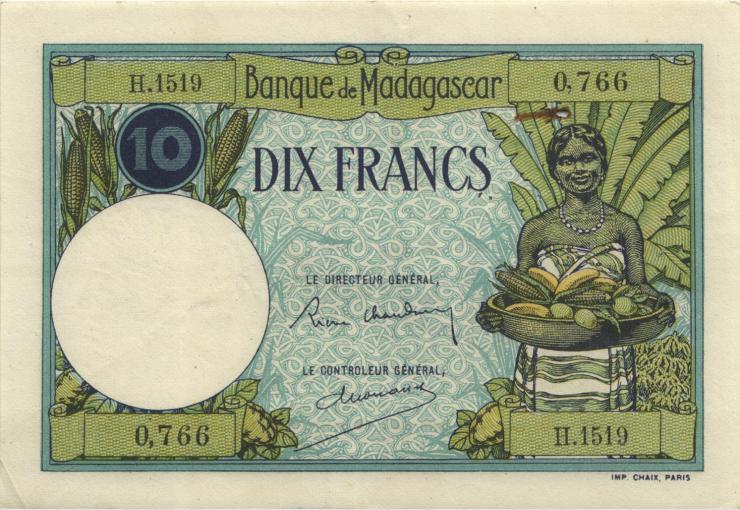 Madagaskar P.036 10 Francs (ca. 1937-47) (3) 