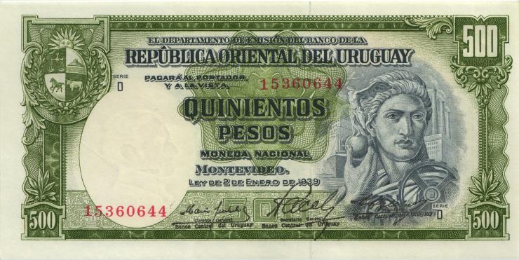 Uruguay P.040c 500 Pesos L. 1939 (1) U.2 