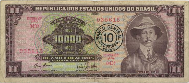 Brasilien / Brazil P.190a 10 Cruzeiros Novos 10000 Cruz. (1967) (3) 