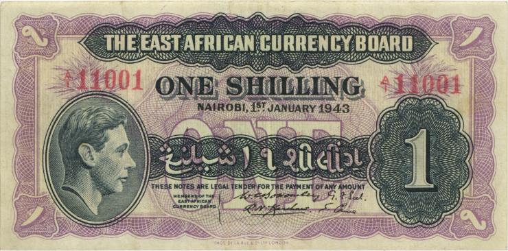Ost Afrika / East Africa P.27 1 Shilling 1943 (3+) 