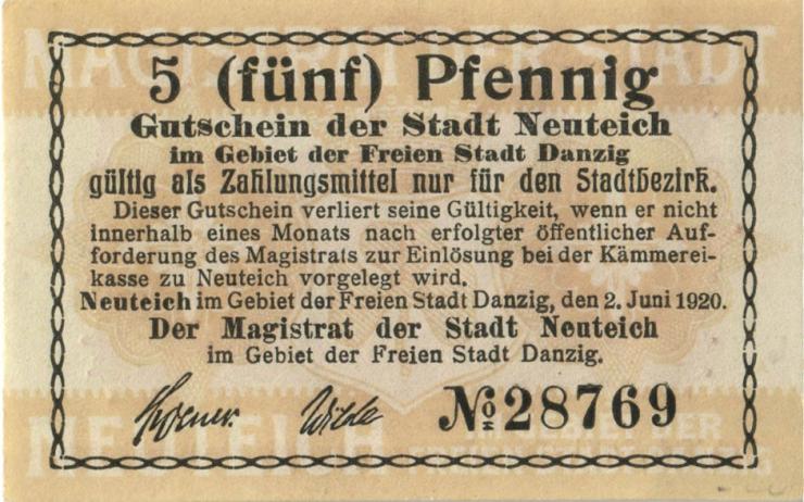 Notgeld Neuteich / Danzig 5 Pfennig 1920 (1) 