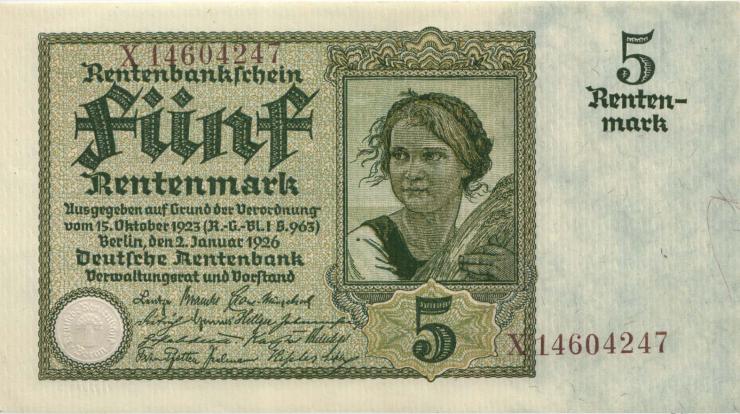 R.164bF: 5 Rentenmark 1926 X braune KN (1) 
