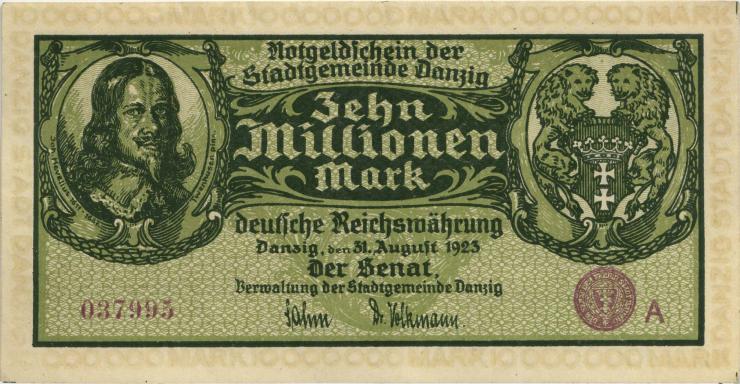 R.804b: Danzig 10 Million Mark 1923 (1-) 