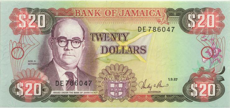 Jamaika / Jamaica P.072b 20 Dollars 1.9.1987 (1) 