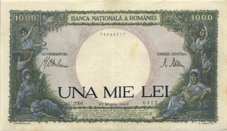Rumänien / Romania P.052 1000 Lei 1943 (2) 