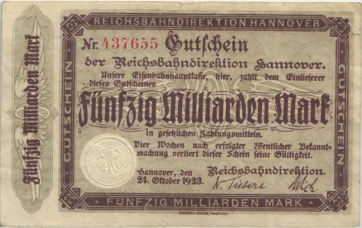 PS1257a Reichsbahn Hannover 50 Milliarden Mark 1923 (3) 