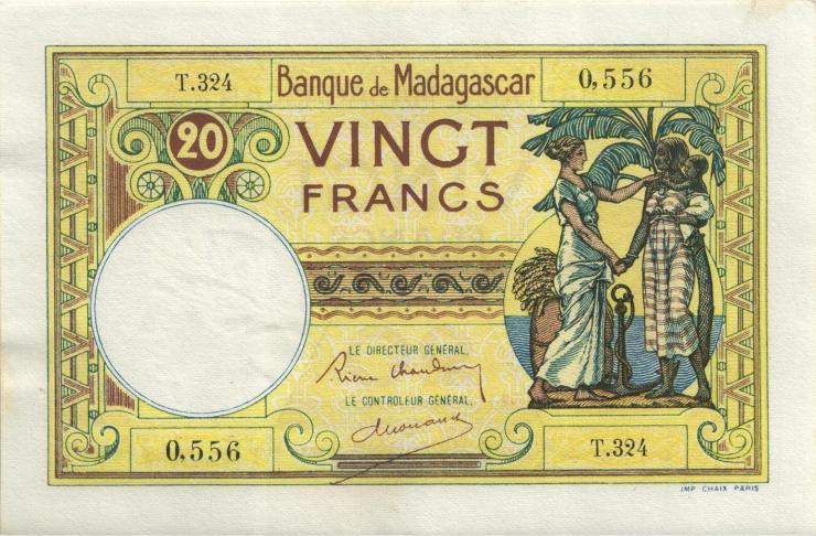 Madagaskar P.037 20 Francs (ca. 1937-47) (3) 