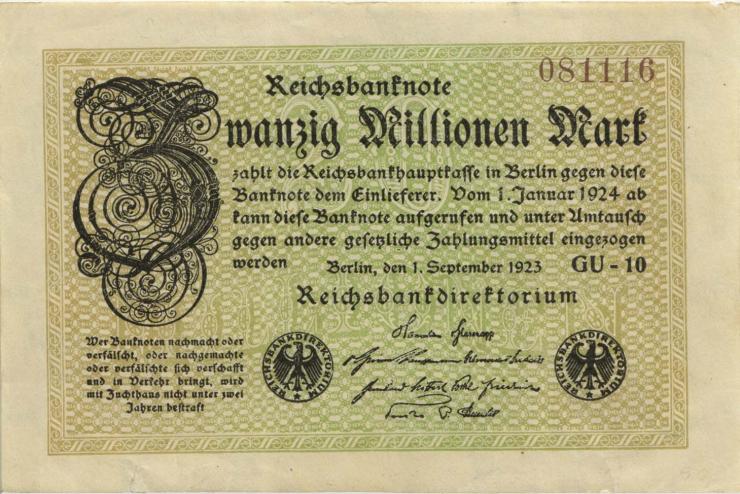 R.107h 20 Mio. Mark 1923 Reichsdruck (1/1-) 
