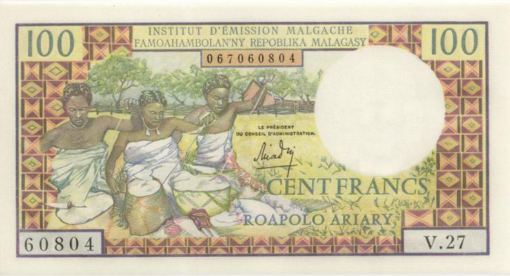 Madagaskar P.057 100 Francs = 20 Ariary (1966) (1) 