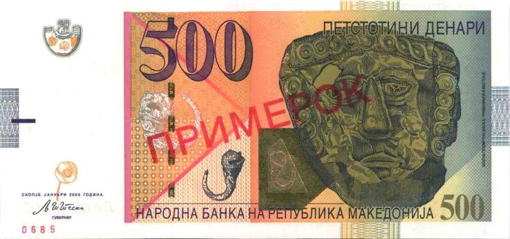 Mazedonien / Macedonia P.21as 500 Denari 2003 Specimen (1) 