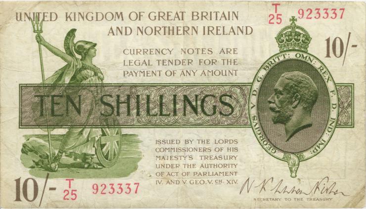 Großbritannien / Great Britain P.360 10 Shillings (1928) (3-) 