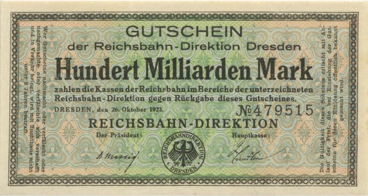 PS1179 Reichsbahn Dresden 100 Milliarden Mark 1923 (1-) 
