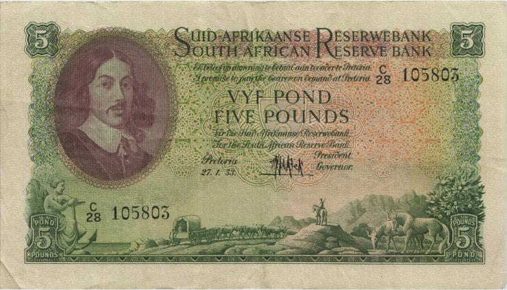 Südafrika / South Africa P.097b 5 Pounds 27.1.1953 (Afrikaans) (3) 