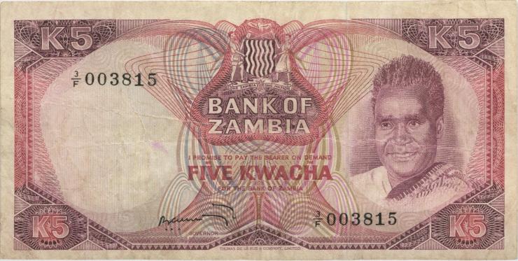 Sambia / Zambia P.15 5 Kwacha (1973) (3) 