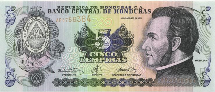 Honduras P.085b 5 Lempiras 2001 (1) 