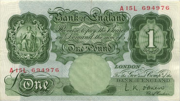 Großbritannien / Great Britain P.369c 1 Pound (1955-60) (3+) 