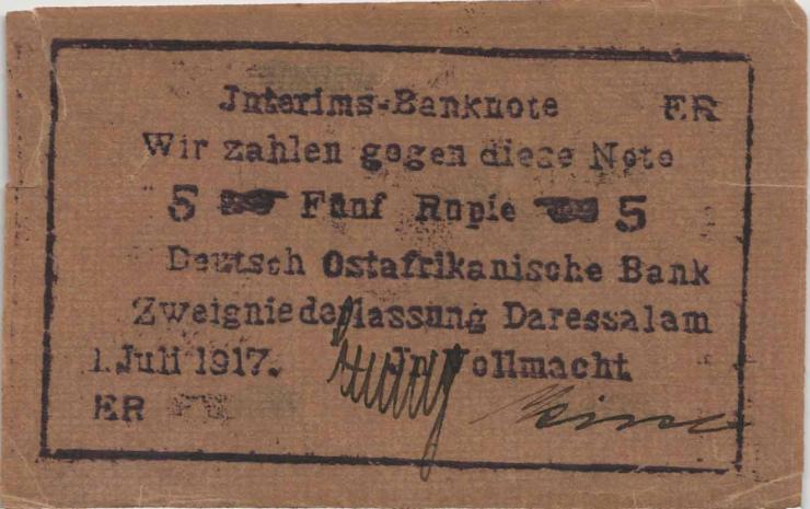 R.937c: Deutsch-Ostafrika 5 Rupien 1915 Buschnote (4) 