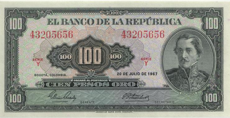 Kolumbien / Colombia P.403c 100 Pesos Oro 1967 (1) 