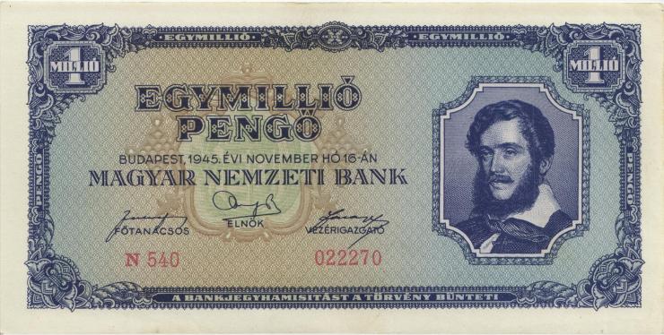 Ungarn / Hungary P.122 1 Mio. Pengö 1945 (1/1-) 