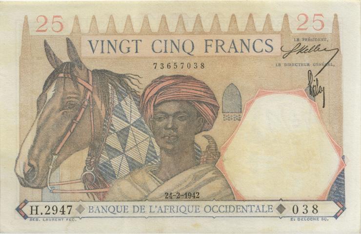 Franz. Westafrika / French West Africa P.22 25 Francs 1939 (3) 
