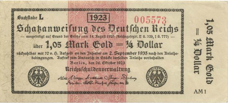 R.143d 1,05 Mark Gold = 1/4 Dollar 1923 (2) 